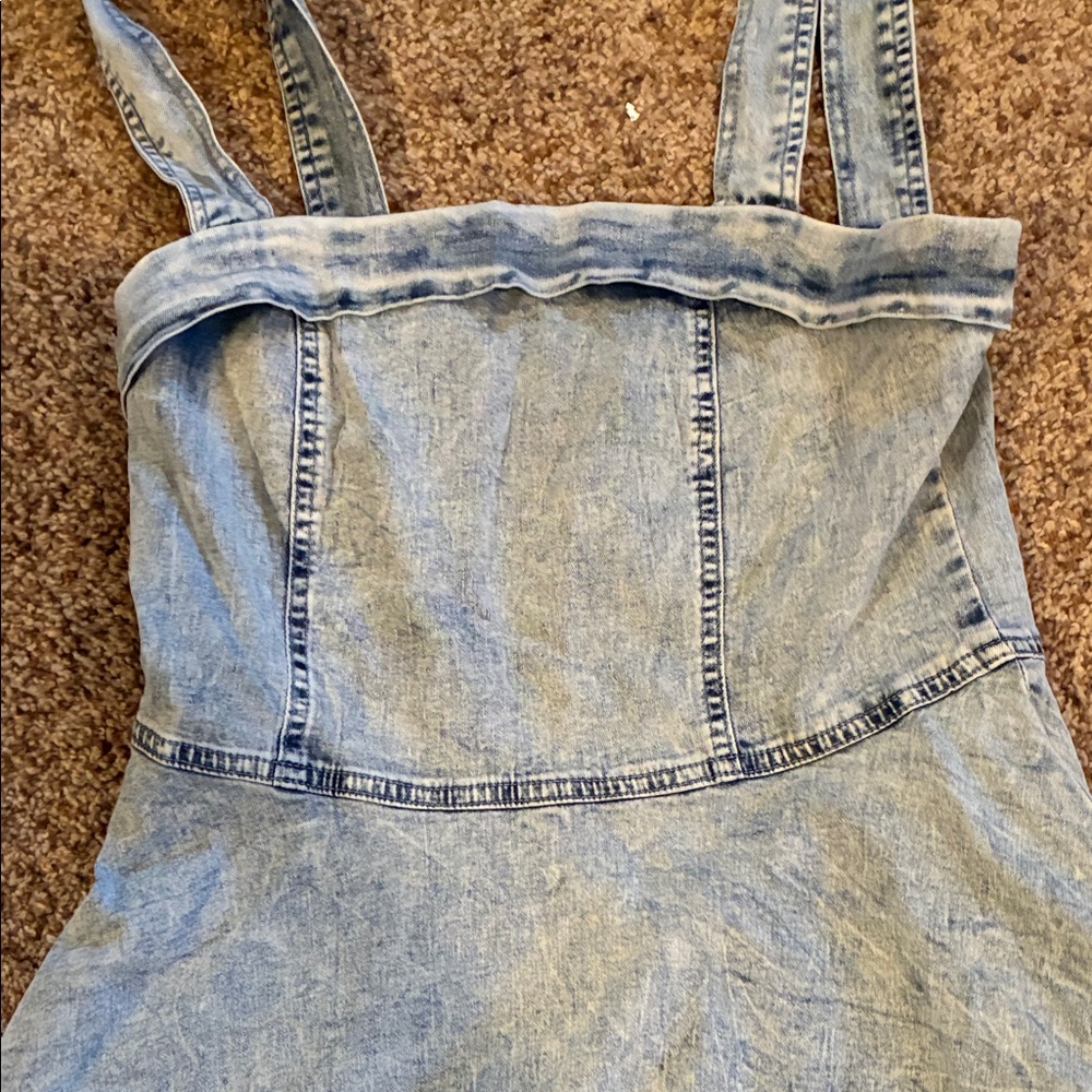 Denim Mini Dress with Bow Straps - Picture 2 of 3